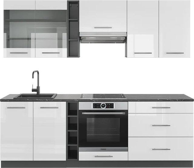 Vicco Fame-Line Küchenzeile in Weiß Hochglanz und Anthrazit, Breite: 235 cm - Bild 1