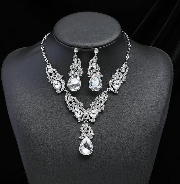 YIRAN Jewelry Schmuckset, Halskette, Ohrringe, Kristall, Messing, Schwarz, Damen - Bild 1