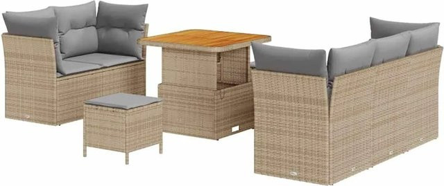 vidaXL Garten-Sofa-Set 8-teilig mit Kissen in Beige und Grau aus Metall mit L-Form für Garten, Terrasse und Balkon - Bild 1