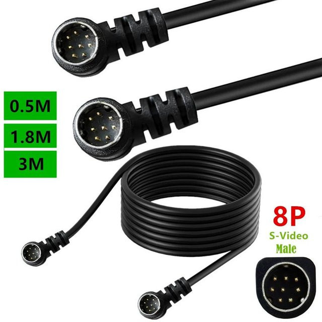 AXONUS Mini DIN 8Pin Stecker auf Stecker S-Video Kabel 8-adrig in Schwarz - Bild 1