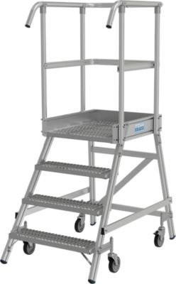 Krause Stabilo Podestleiter 4 Stufen fahrbar aus Aluminium in Silber, Plattform B: 60 cm, T: 72 cm, Stufenhöhe: 18 cm, Geländerhöhe: 100 cm - Bild 1