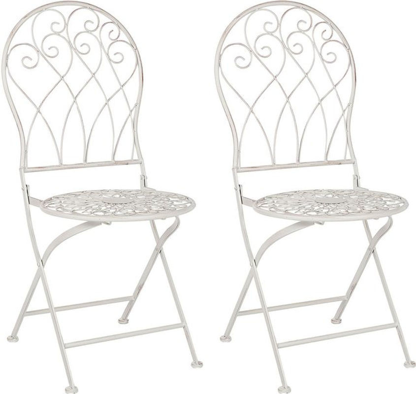 BELIANI Gartenstuhl 2er Set aus Metall in Cremeweiß im französischen Antik-Stil, zusammenklappbare Gartenmöbel für Outdoor und Terrasse - Bild 1