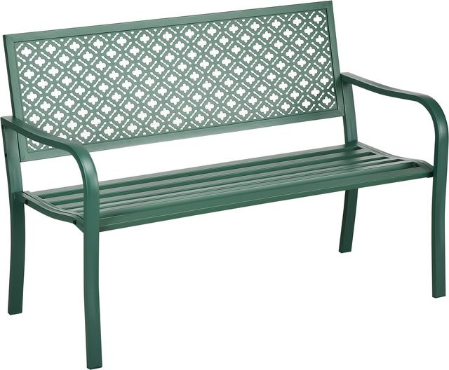 Outsunny Gartenbank aus Stahl mit Blumenmuster und Armlehnen, Dunkelgrün, B/T/H: 127 x 63 x 83 cm - Bild 1
