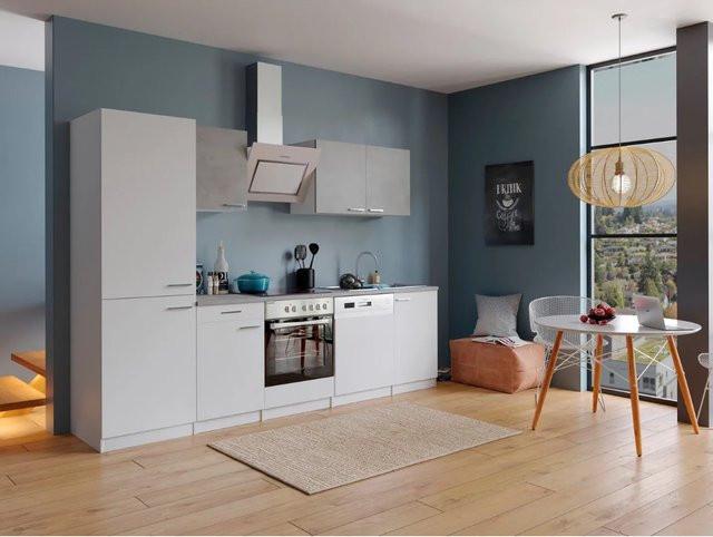 Respekta Küchenzeile modern in Weiß und Grau mit Beton Optik, B/H/T: 270 x 84,8 x 55 cm - Bild 1