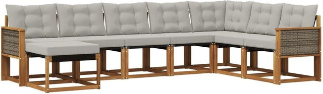vidaXL Outdoor-Sofagarnitur L-Form aus Massivholz Akazie mit 8 Kissen in Natur und Hellgrau - Bild 1
