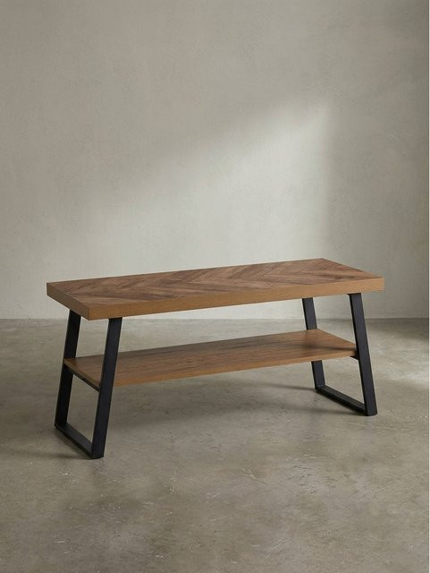 Schuhbank KADIMA DESIGN in Eiche-Dekor mit Fischgrät-Muster und Ablage, Farbe: Braun, B/T/H: 100 x 41 x 40 cm - Bild 1