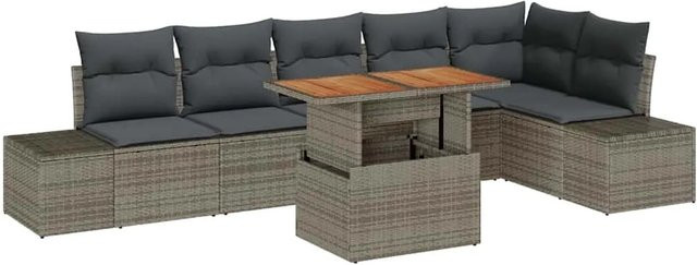 vidaXL Garten-Sofa-Set aus Poly Rattan in Grau mit 7-teiliger L-Form und integriertem Stauraum - Bild 1
