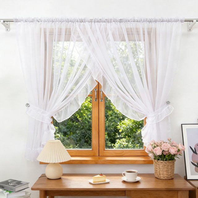 FLYINGCURTAINS Lichtfilter-Fenstervorhang mit Rüschenbesatz und Stangeneinschub, Weiß, Breite: 150 cm, Höhe: 150 cm - Bild 1