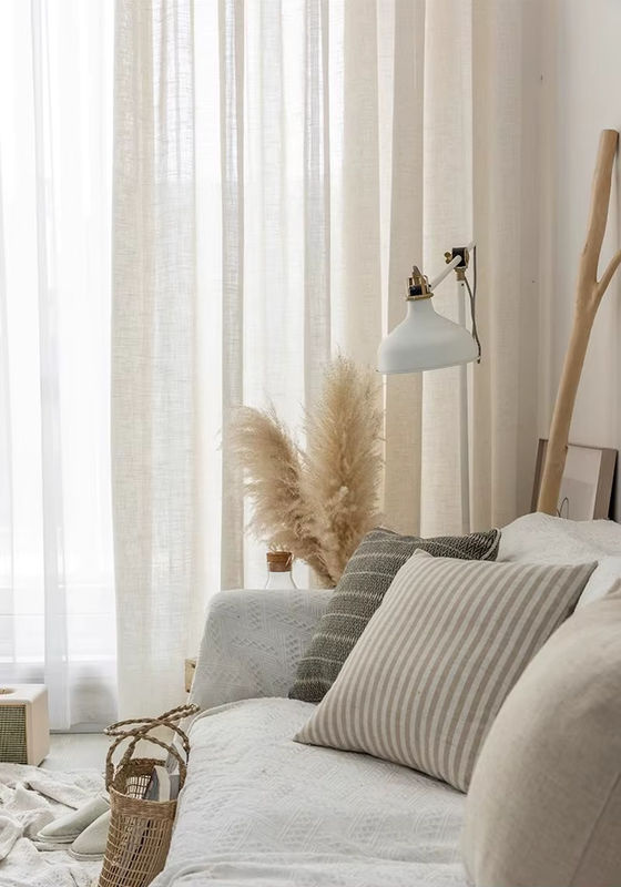 LE YUN YUN Japanische Tüllvorhänge in Hellbeige, transparente Kurzvorhänge für Wohnzimmer, Schlafzimmer und Küchentür - Bild 5