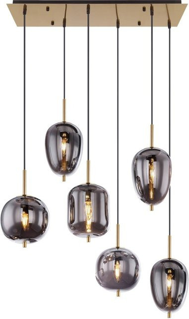 GLOBO Pendelleuchte Blacky in Messing mit Rauchglas, modern, E14, 6 Fassungen, B: 34 cm, H: 120 cm, T: 80 cm - Bild 1