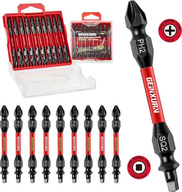 Geinxurn Impact Doppelend-Schraubendreher-Bit-Set aus S2-Stahl, PH2/SQ2, magnetisch, 2-seitig - Bild 1