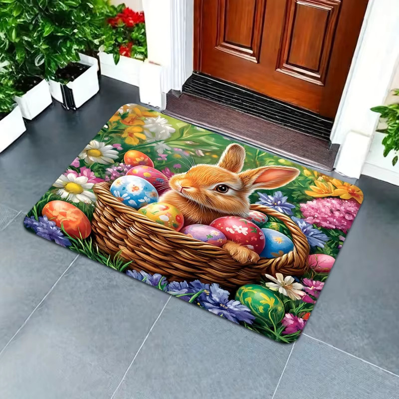 VIKAMA Oster-Bodenmatte mit Kaninchen und Osterei-Muster in Mehrfarbig für Eingangsbereich und Badezimmer - Bild 2