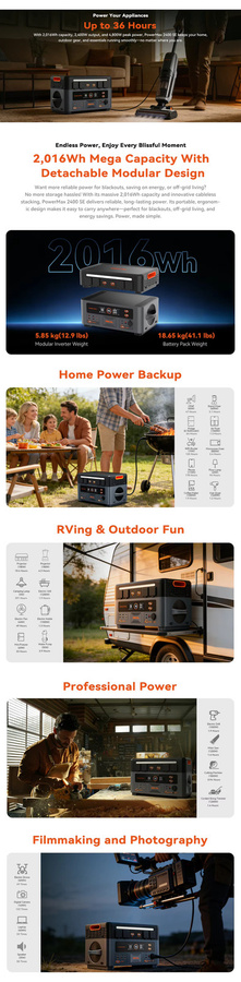 OSCAL PowerMax 2400SE Tragbare Powerstation mit 2400W und 2016Wh Kapazität, Lifepo4 Solargenerator und wiederaufladbare Batterie für Outdoor, Camping und Notstromversorgung - Bild 2
