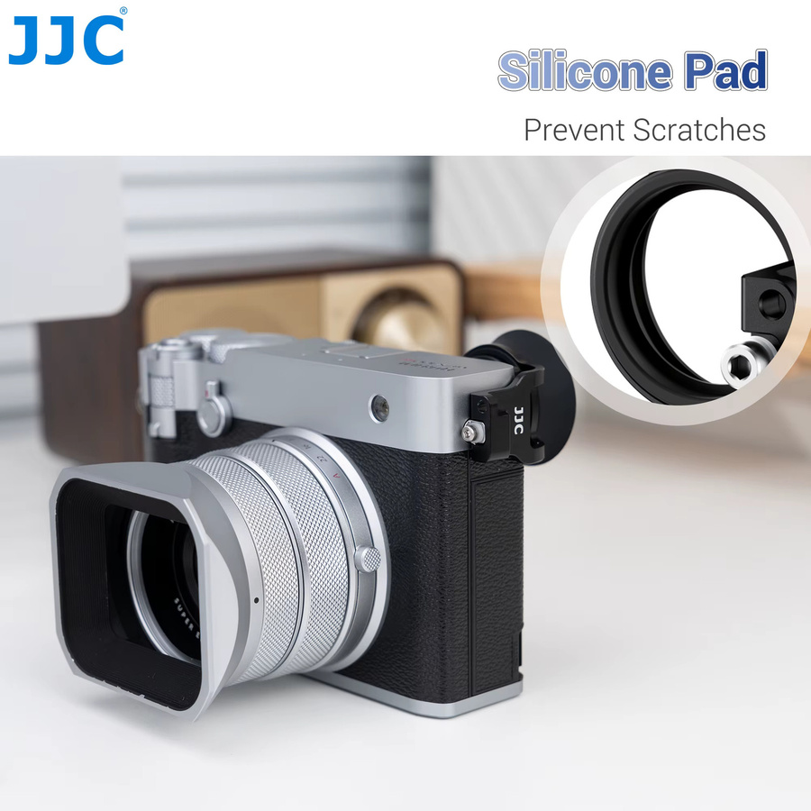 JJC Silikon-Augenmuschel-Adapter für Fujifilm GFX100RF in Schwarz und Silber - Bild 5