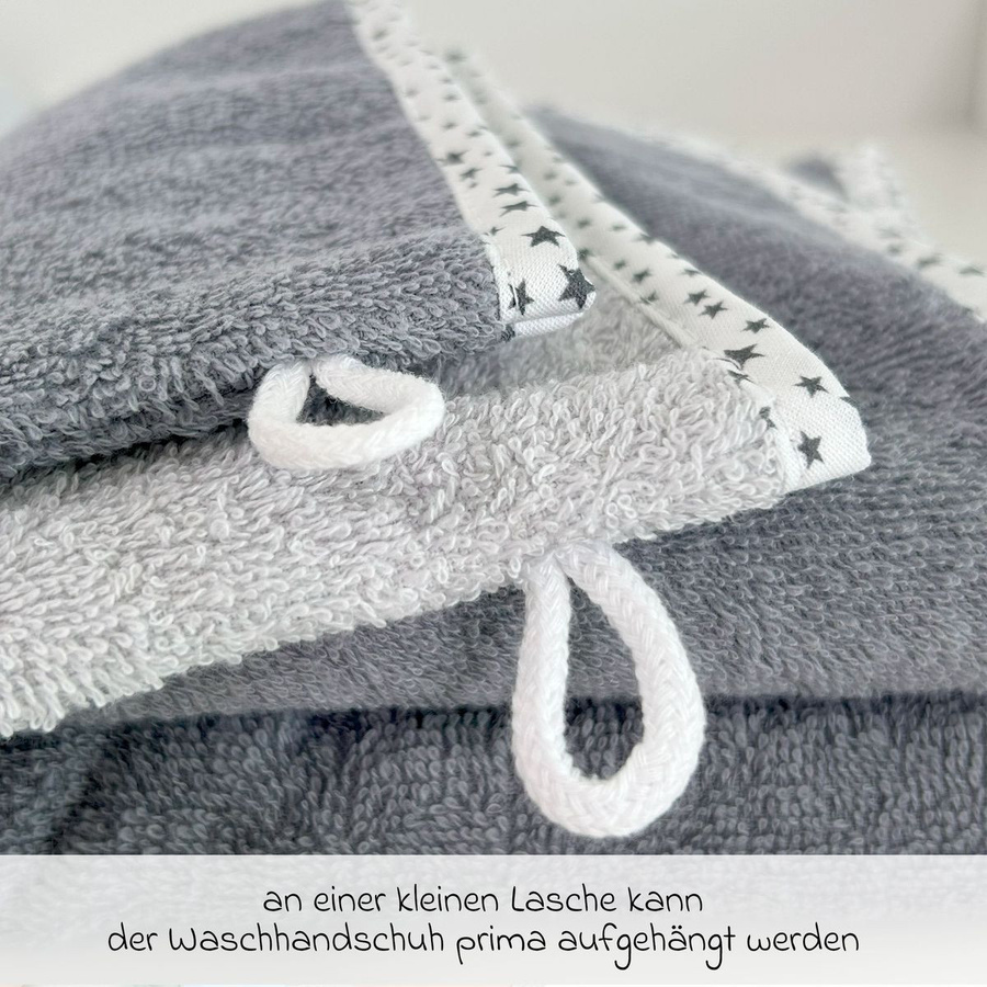 Wörner Waschhandschuhe aus Baumwolle, 10er Pack, Grau mit Sternen-Design - Bild 2