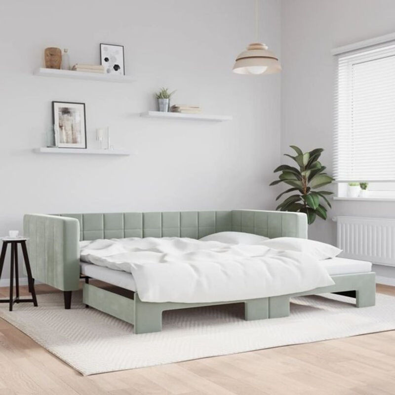 Ausziehbares Funktionsbett Vidaxl in Grau aus Samt und Holz mit Maßen B: 100 cm, L: 200 cm - Bild 1