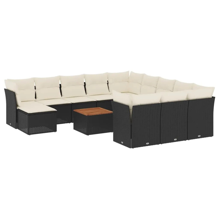 vidaXL 13-tlg Garten-Sofagarnitur aus Polyrattan in Schwarz mit Kissen und L-Form - Bild 2