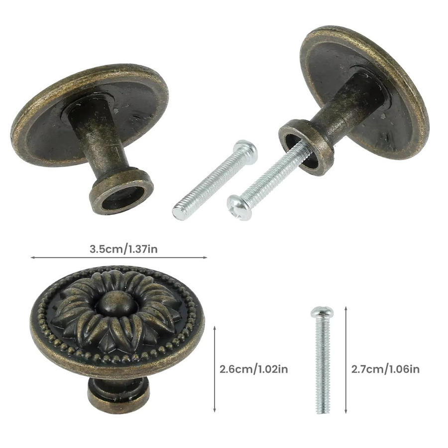6-teiliges Vintage-Schrankknöpfe-Set aus Zinklegierung in Antik-Bronze, runde Möbelknäufe für Kommoden und Schranktüren - Bild 3