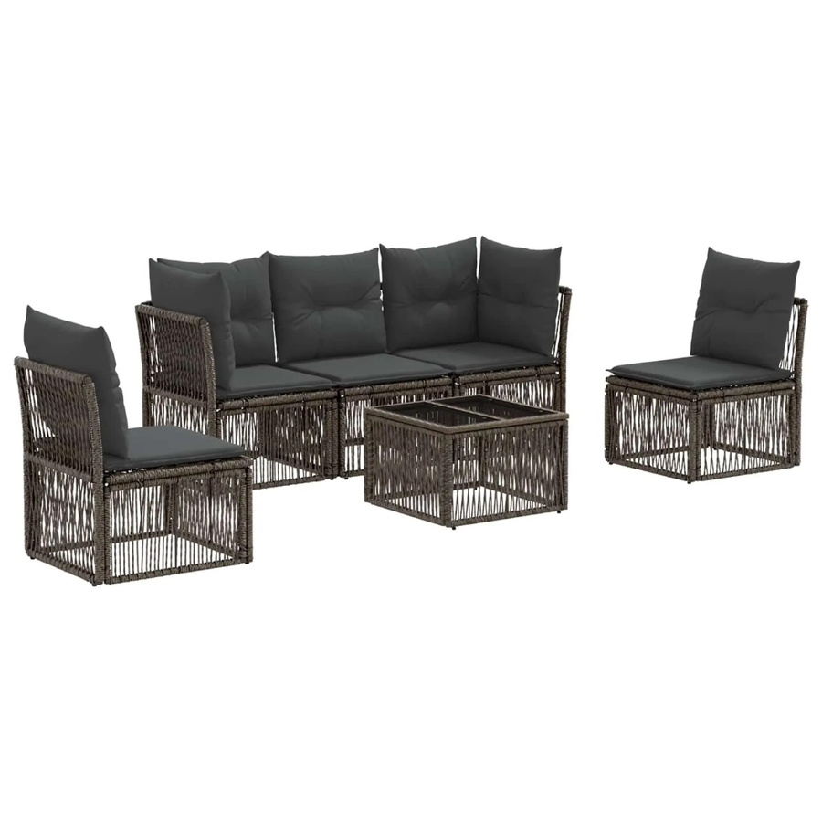 vidaXL Gartensofa-Set 6-teilig in Grau aus Poly-Rattan mit L-Form, Polsterkissen und Couchtisch - Bild 2