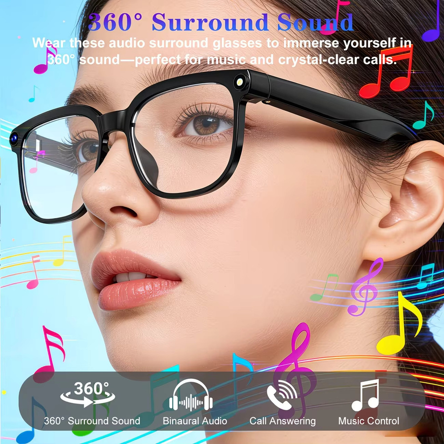 GUHUAVMI KI Smart-Brille mit Sprachübersetzung, 800W Pixel Kamera, Video-Musik-Player und Anruffunktion, Sonnenbrille in Schwarz und Transparent - Bild 2