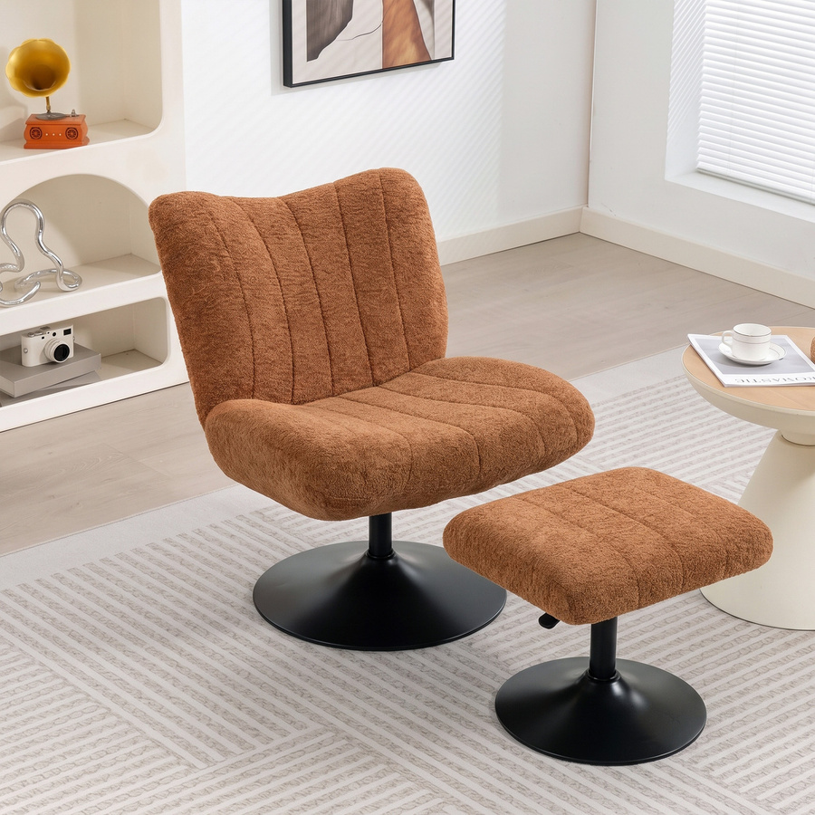 HOMCOM Wohnzimmerstuhl mit höhenverstellbarem Fußhocker, moderner Sessel mit Paisley-Tropfenmuster aus samtartigem Stoff, 360 Grad drehbar, Braun - Bild 2