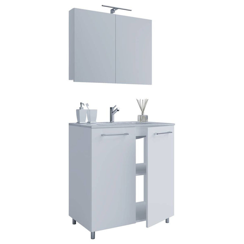 VCM Badmöbel Set Badinos 3-tlg. in Weiß mit Keramik Waschbecken, Unterschrank und Spiegelschrank, B/H/T: 60 x 86 x 46 cm - Bild 2