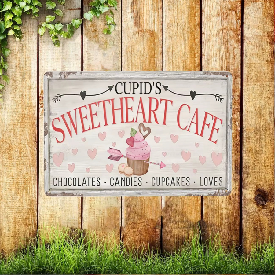 Personalisiertes Valentinstag Vintage Bauernhaus Aluminiumschild von CIFBUY mit Herz-Cupcake-Design in Rot, Breite: 20 cm, Höhe: 30 cm - Bild 3