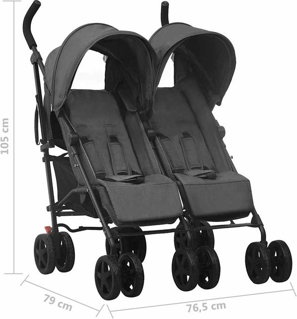 Yiwydaa Zwillingskinderwagen Buggy in Anthrazit mit Stahlgestell und Einhandfaltung - Bild 1