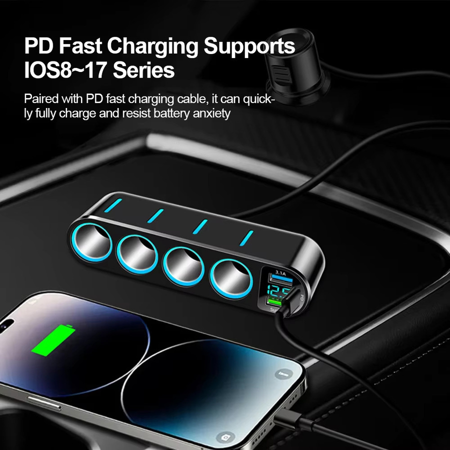 kebidumei 7 in 1 USB Typ C Auto Zigarettenanzünder Splitter Schnellladegerät für Dashcam und GPS, Schwarz - Bild 6