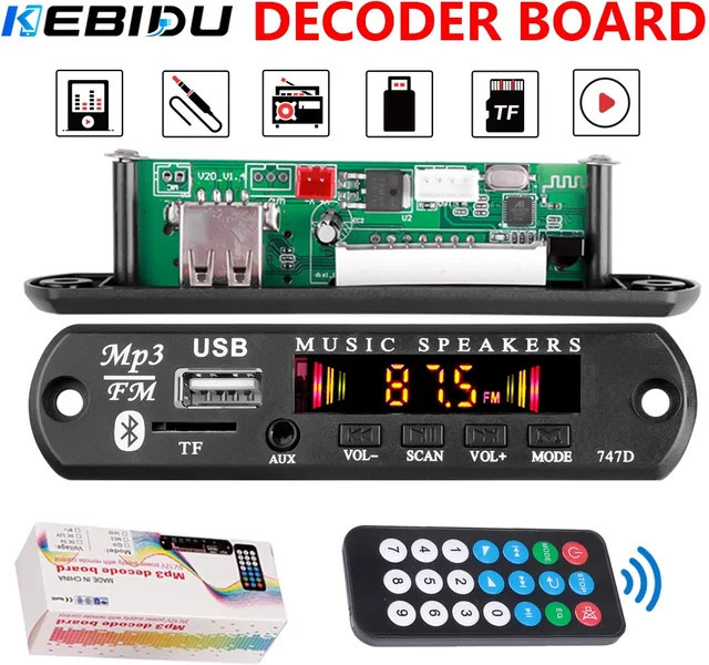 KEBIDU Bluetooth 5.3 MP3-Decoder-Board Schwarz: Kabelloser Auto-Musikplayer mit USB, TF und FM-Radio für Lautsprecher (DC 12V) - Bild 1
