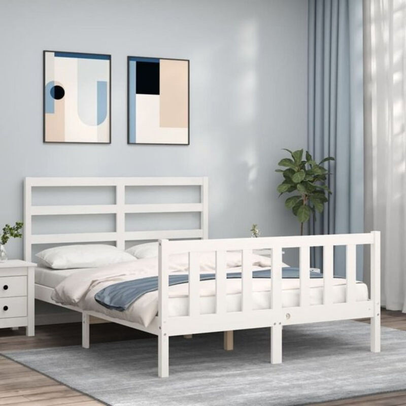 Massivholzbett aus Kiefer mit Kopfteil von Vidaxl in Weiß im Landhausstil und minimalistischem Design B/T/H: 120 x 125,5 x 190 cm - Bild 1