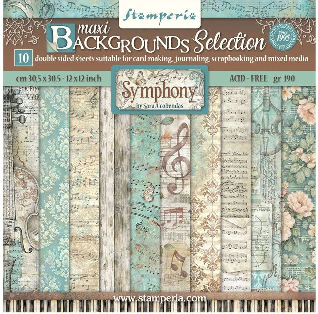 Stamperia Scrapbook-Block Symphony Backgrounds in Blau, Rosa und Multicolour, B/B: 30,5 x 30,5 cm - Bild 1