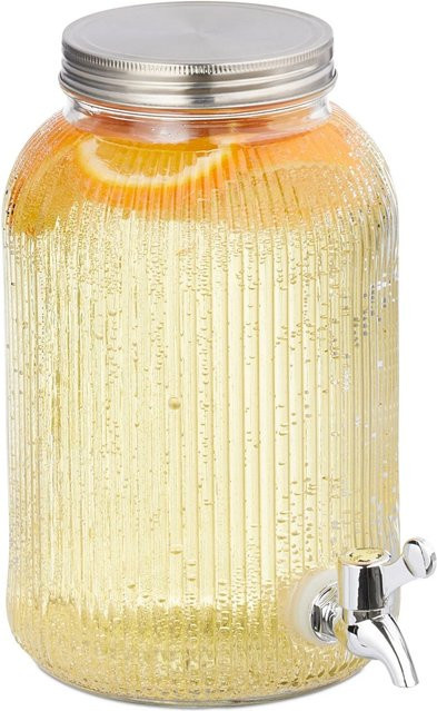Relaxdays Getränkespender aus Glas in Transparent mit Zapfhahn und Deckel, B/T/H: 25,5 x 15 x 22 cm - Bild 1