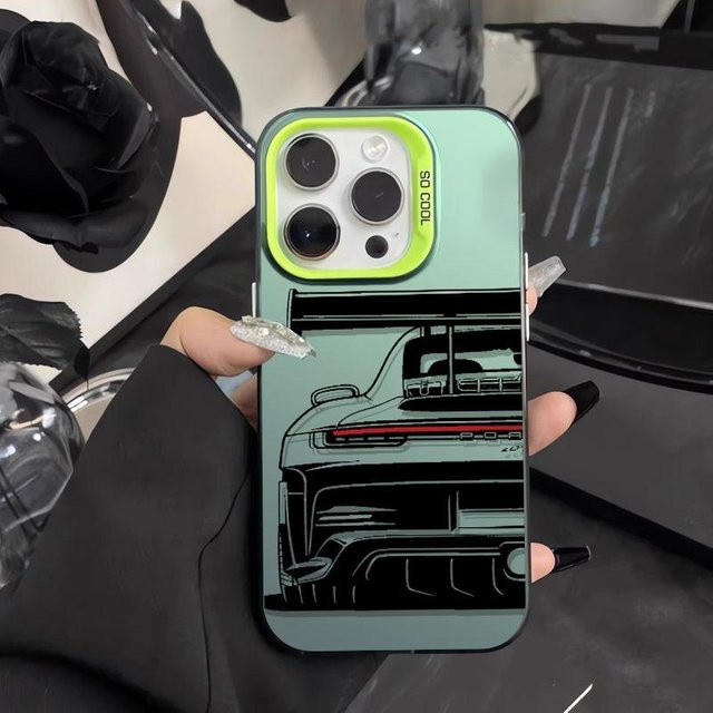 Stoßfeste iPhone Handyhülle mit Sportwagen-Linienkunst in Grün für iPhone 17 Pro Max bis iPhone 7 - Bild 1