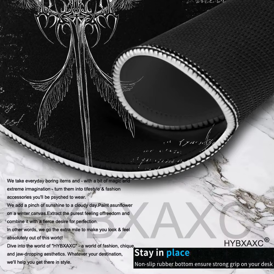HYBXAXC Gaming-Mauspad XXL mit Schwertkunst-Design und gotischen Symbolen in Schwarz und Weiß - Bild 6