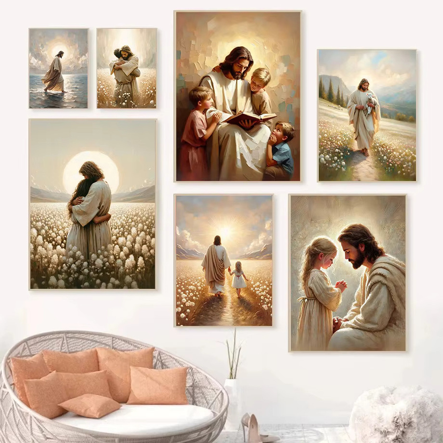 Christliches Leinwandgemälde Potdemiel Jesus mit Frau als Wandkunst in Mehrfarbig - Bild 2