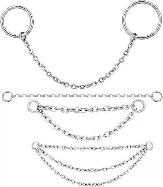 G23 BODY JEWELRY Titankette und Scharnierohrring, Silber, Unisex - Bild 1
