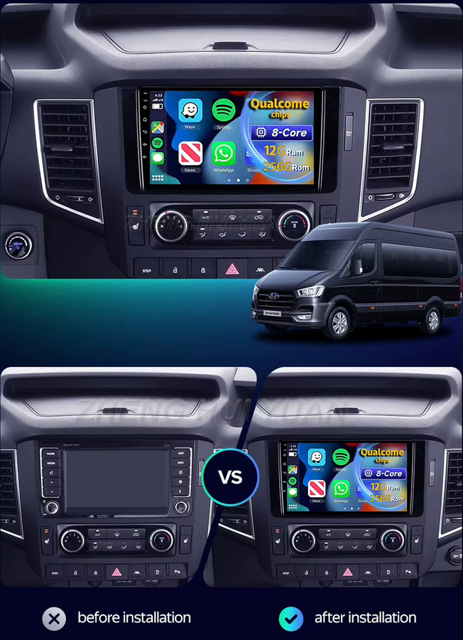 TIEYEZ Android 15 Multimedia Radio für Hyundai H350 (2015 - 2021) mit Android Auto, Carplay, GPS, WIFI und 4G in Schwarz - Bild 2