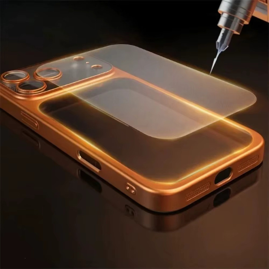 Stoßfeste iPhone 17, iPhone 17 Air und iPhone 17 Pro Max Schutzhülle aus transparentem PC mit farbigem Rahmen in Orange und integriertem Objektivschutz sowie matter Rückplatte - Bild 3