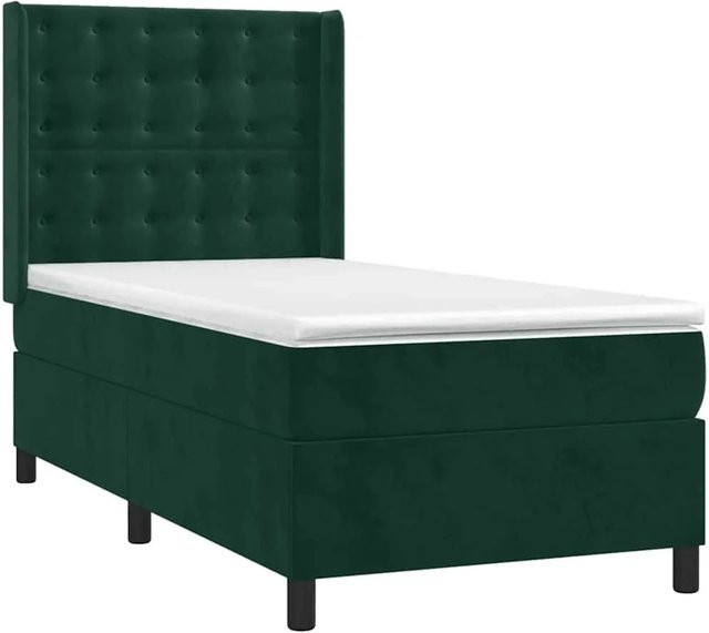 vidaXL Boxspringbett mit Matratze in Dunkelgrün aus Samt mit LED-Unterbettbeleuchtung und USB-Anschluss, B/T/H: 90 x 193 x 118 cm - Bild 1