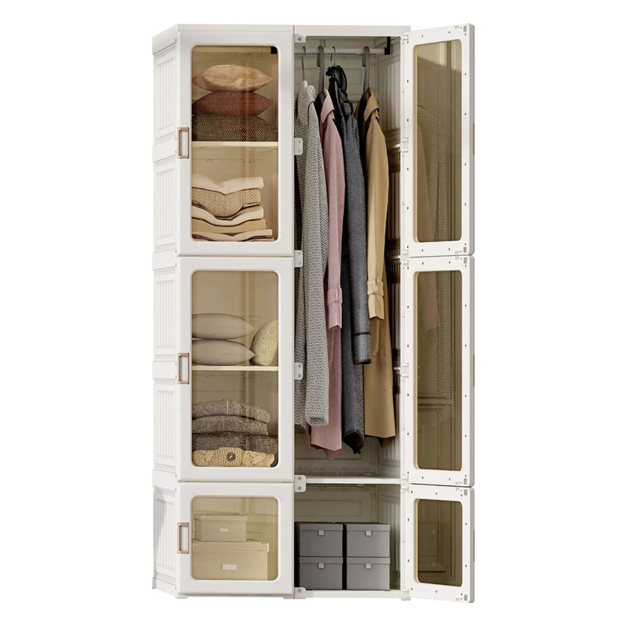 PXloue Faltbarer Kleiderschrank mit Kleiderstange und magnetischen Türen in Weiß, B/T/H: 69 x 50 x 170 cm - Bild 2