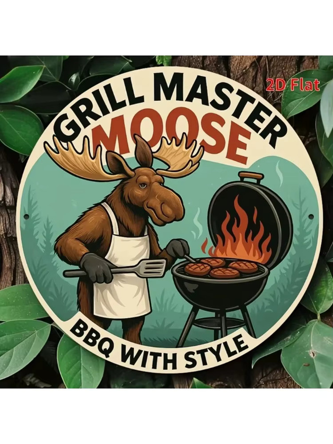 Runde Wanddekoration aus Metall von Potdemiel mit Grill Master Moose Motiv in Multicolour, Durchmesser: 20 cm - Bild 6