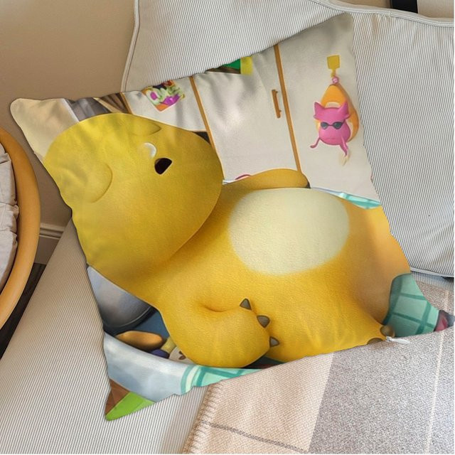 MINISO Nailong Dinosaurier Kissenbezug, gelb, quadratisch, 30 x 30 cm - Bild 1