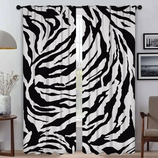 Abstrakte Designvorhänge für Schlafzimmer mit Halloween-Dekoration, 2 Paneele, Schwarz, Breite: 60 cm, Höhe: 90 cm - Bild 1