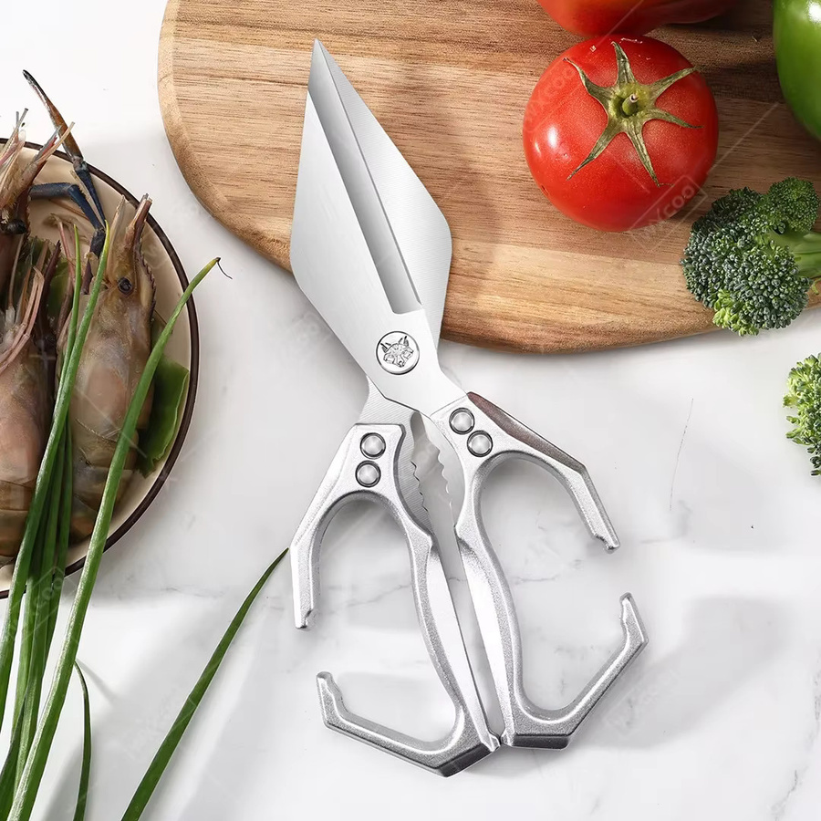 WXCOO Küchenschere aus Edelstahl mit Dreiecks-Klinge in Silber zum Schneiden von Fleisch und Hühnerknochen - Bild 3