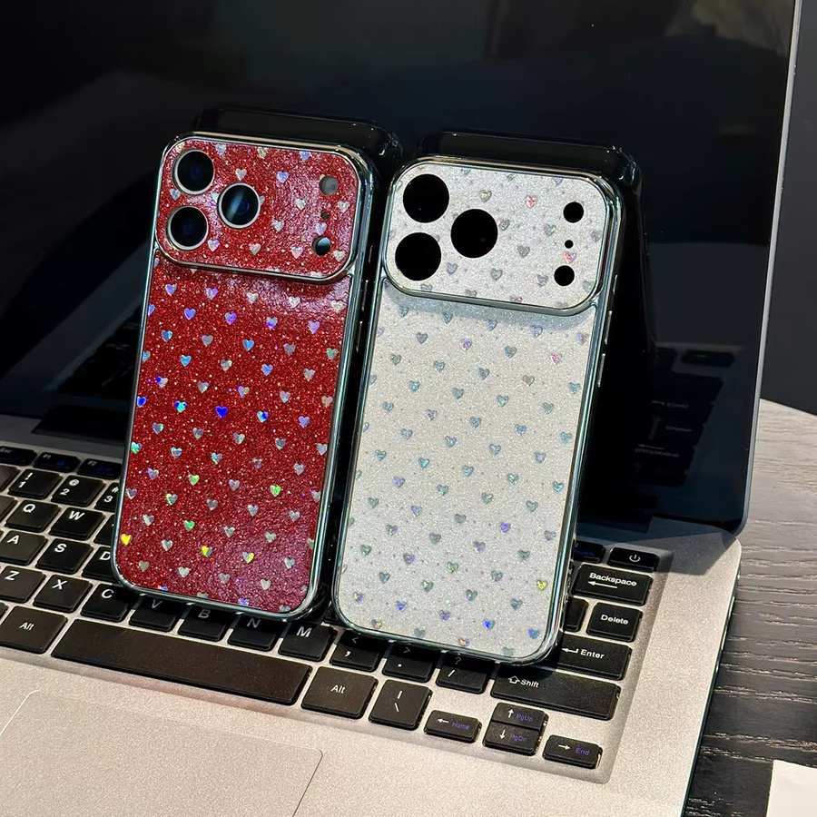 Glitzernde iPhone Handyhülle mit Liebesherz-Design in Rot und Weiß für Apple iPhone 17 16 15 14 13 12 Pro Max - Bild 2