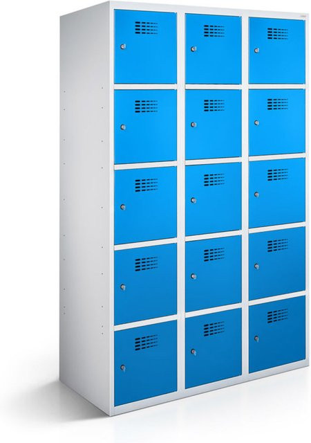 rotstahl Fächerschrank mit 15 Fächern aus Stahlblech, blau, B/T/H: 90 x 50 x 180 cm - Bild 1