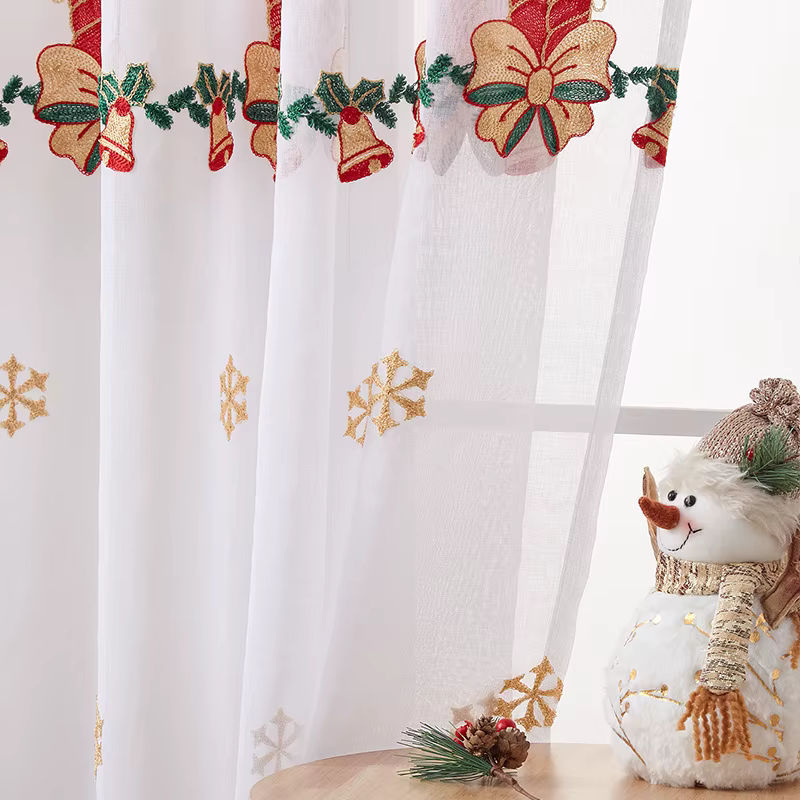 ZJBYZHOUSEHOLD Weihnachtsvorhang mit Schneeflocken-Stickerei, Weiß, Transparent, B: 200 cm, H: 100 cm - Bild 3