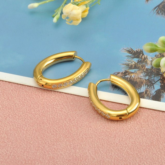 Lokaer Creolen, Edelstahl, Gold, Zirkonia, Damen - Bild 1