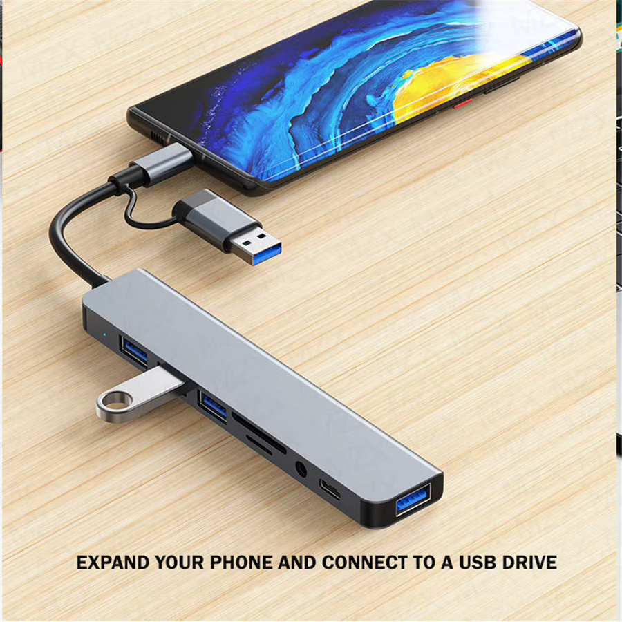 MZX 8-in-1 USB A C Hub Dockingstation Multi-Adapter mit SD TF Kartenleser und Audio Anschluss für Laptop und PC - Bild 5